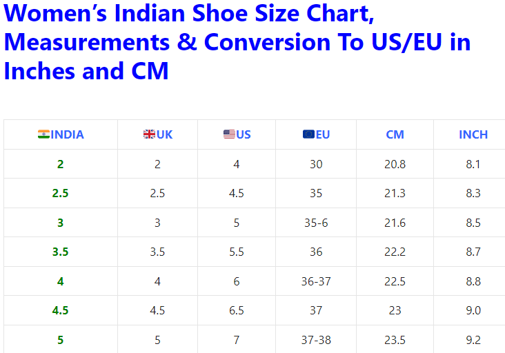 Europe Female Shoe Size