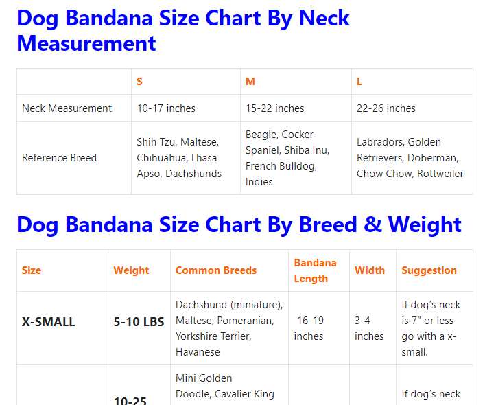 Dog Bandana Size Chart By Neck Measurement