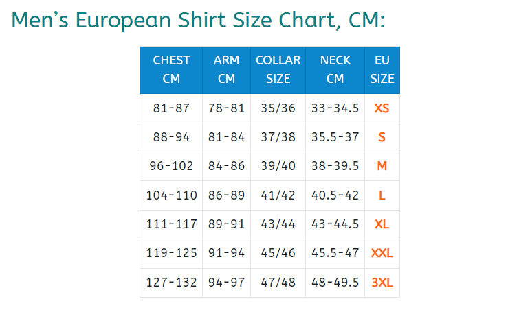 size chart euro to cm