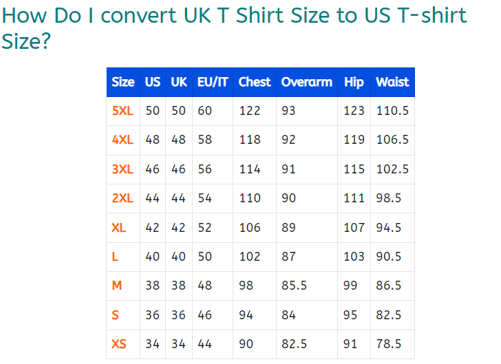 UK T-Shirt Size