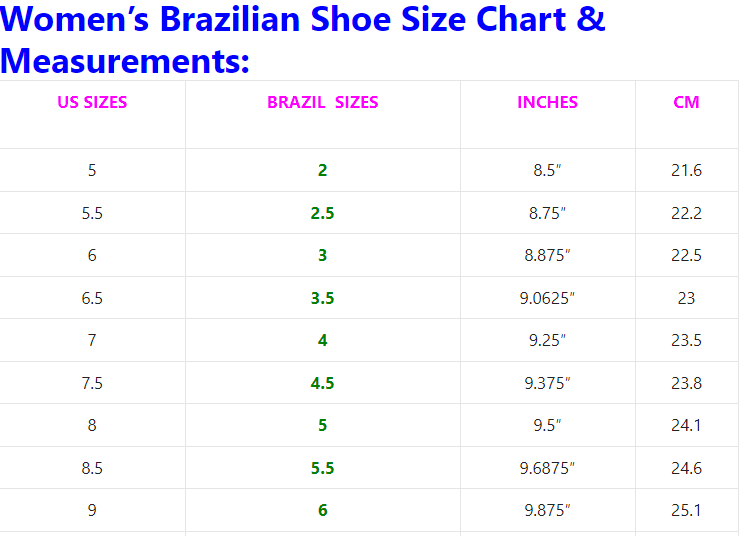 Shoe Size Chart Brazil