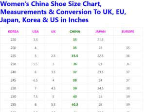 China Shoe Size Charts: Conversion & Measurements for Men,