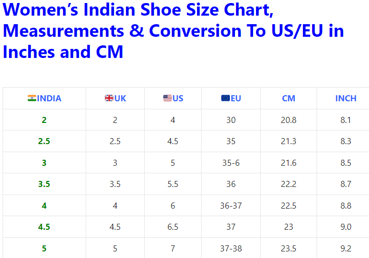 Shoe Conversion Chart India To Us