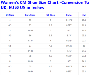 CM Shoe Size Chart: Coverversion To Inches According to Foot Length