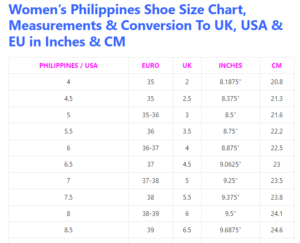 Philippines Shoe Size Charts: Conversion and Measurements