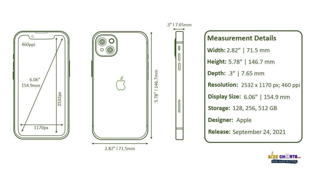 iphone 13 mini measurements cm