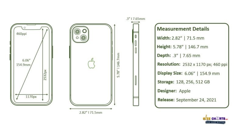 iphone 13 plus dimensions in inches